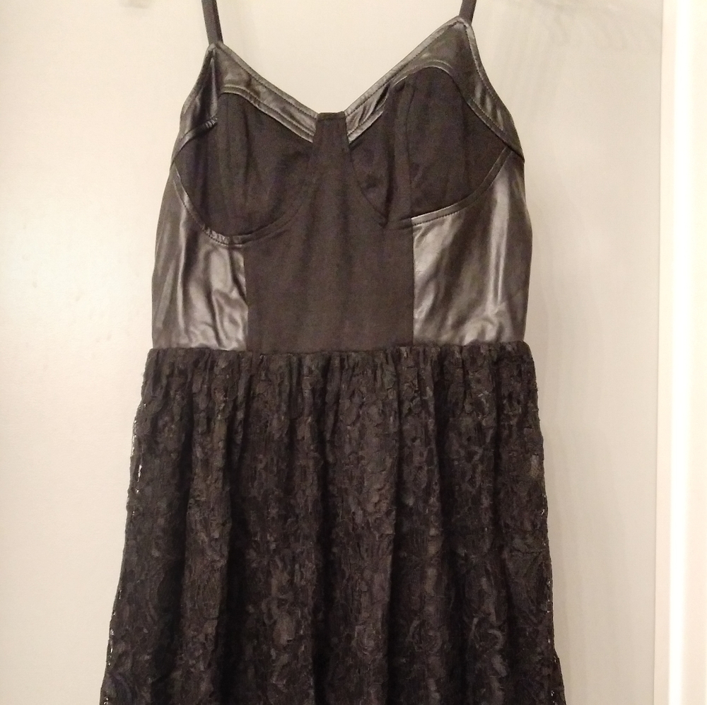 Hot Topic Blackheart Faux Leather Black Lace Dress